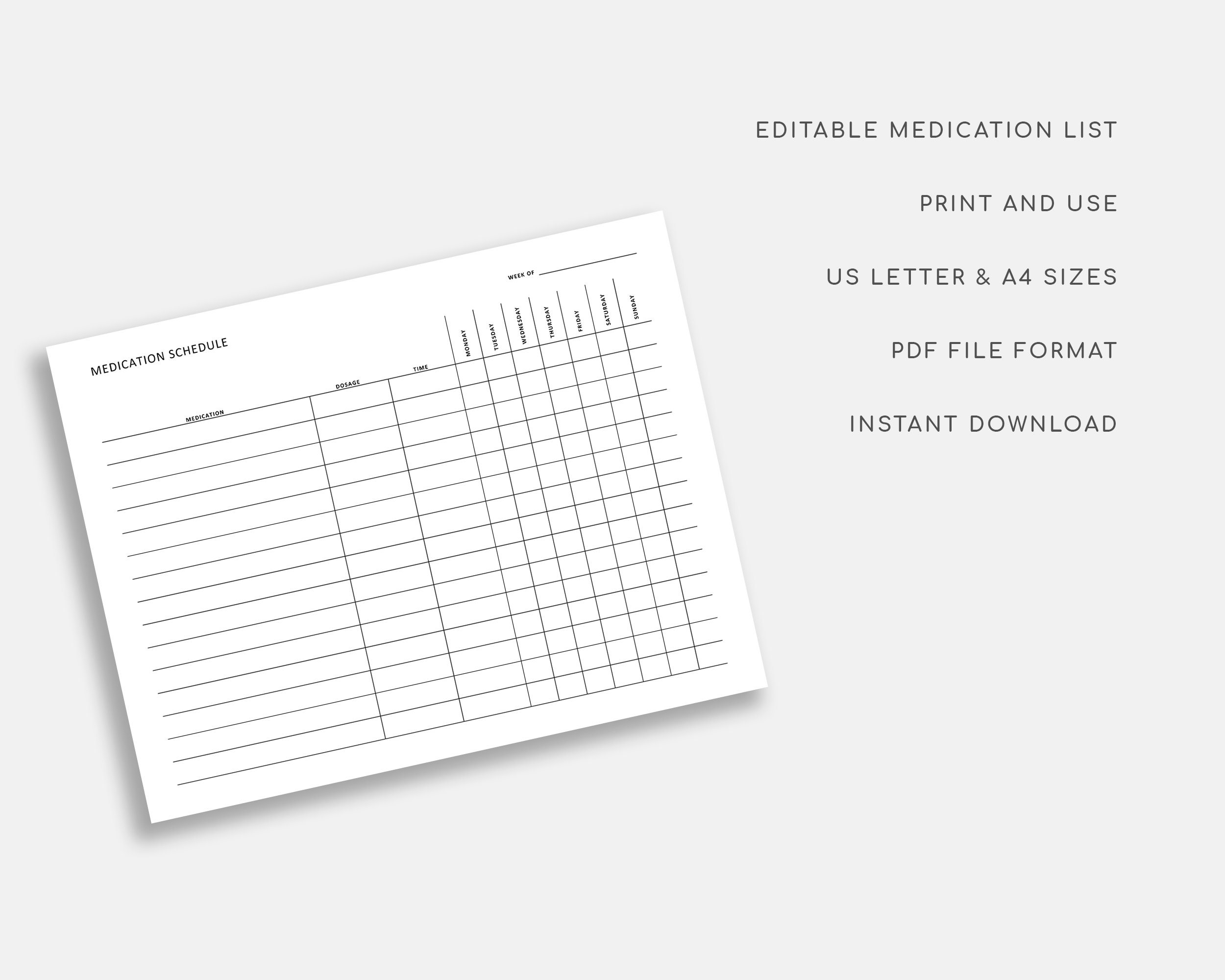 Medication Schedule. Weekly Pill Tracker. Medication Log. Etsy