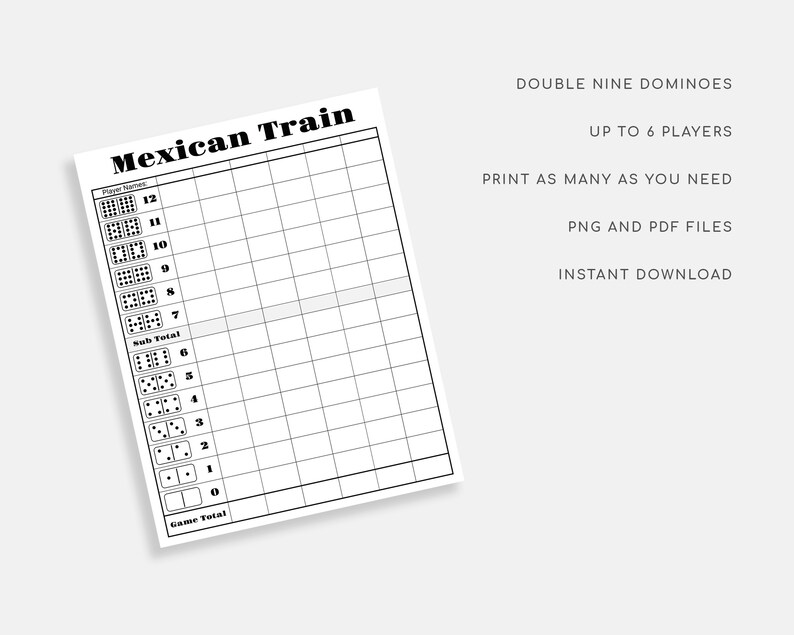 Mexican Train Score Card. Dominos Score Sheet. Mexican Train | Etsy Canada