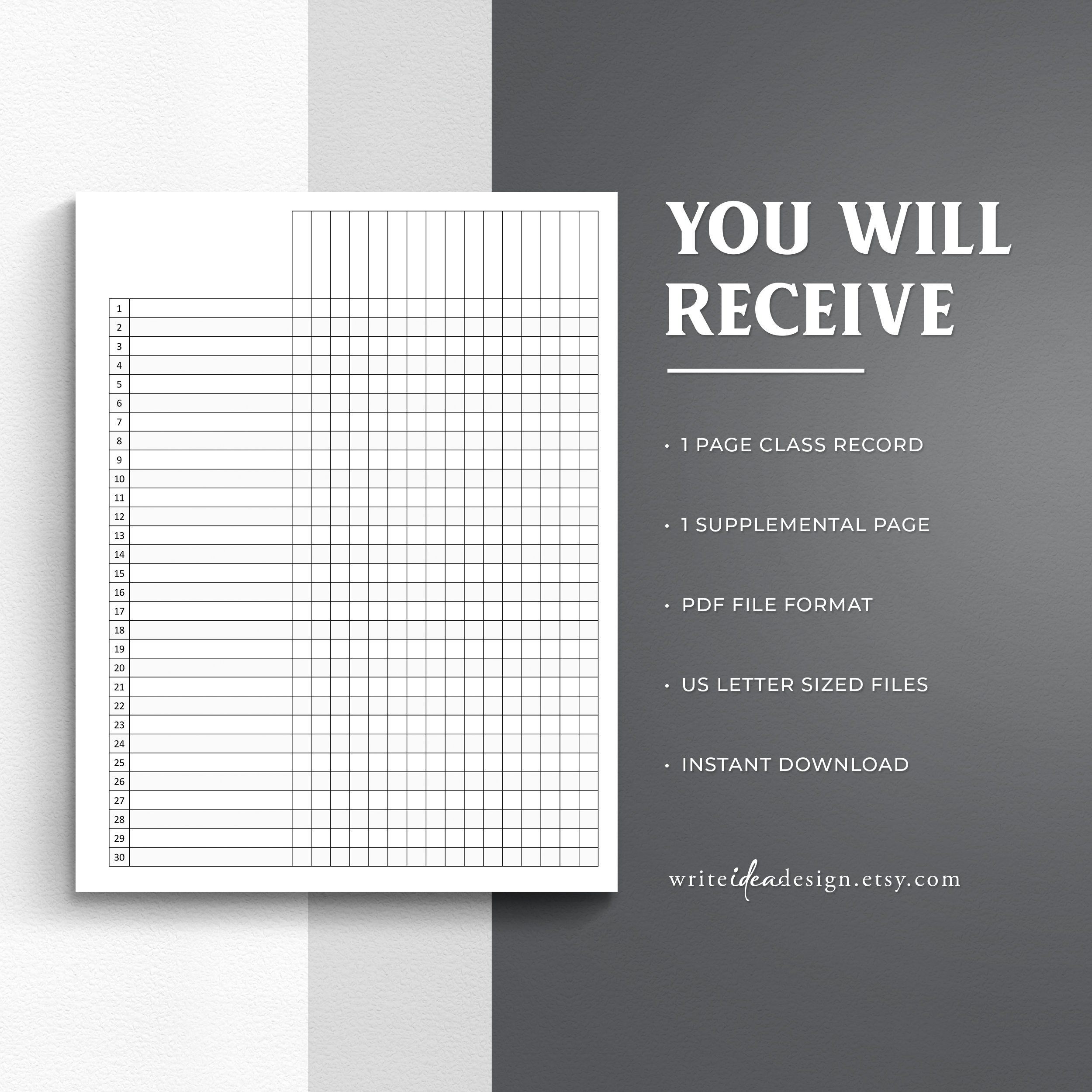 Printable Class Record and Checklist. Class Gradebook. Teacher ...