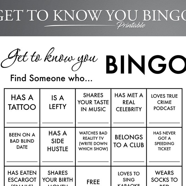 Printable Get to Know You Bingo Game. 1 Page Bingo. Ice Breaker Game. People Bingo. Human Bingo. Office Party Game. Mingle Bingo.
