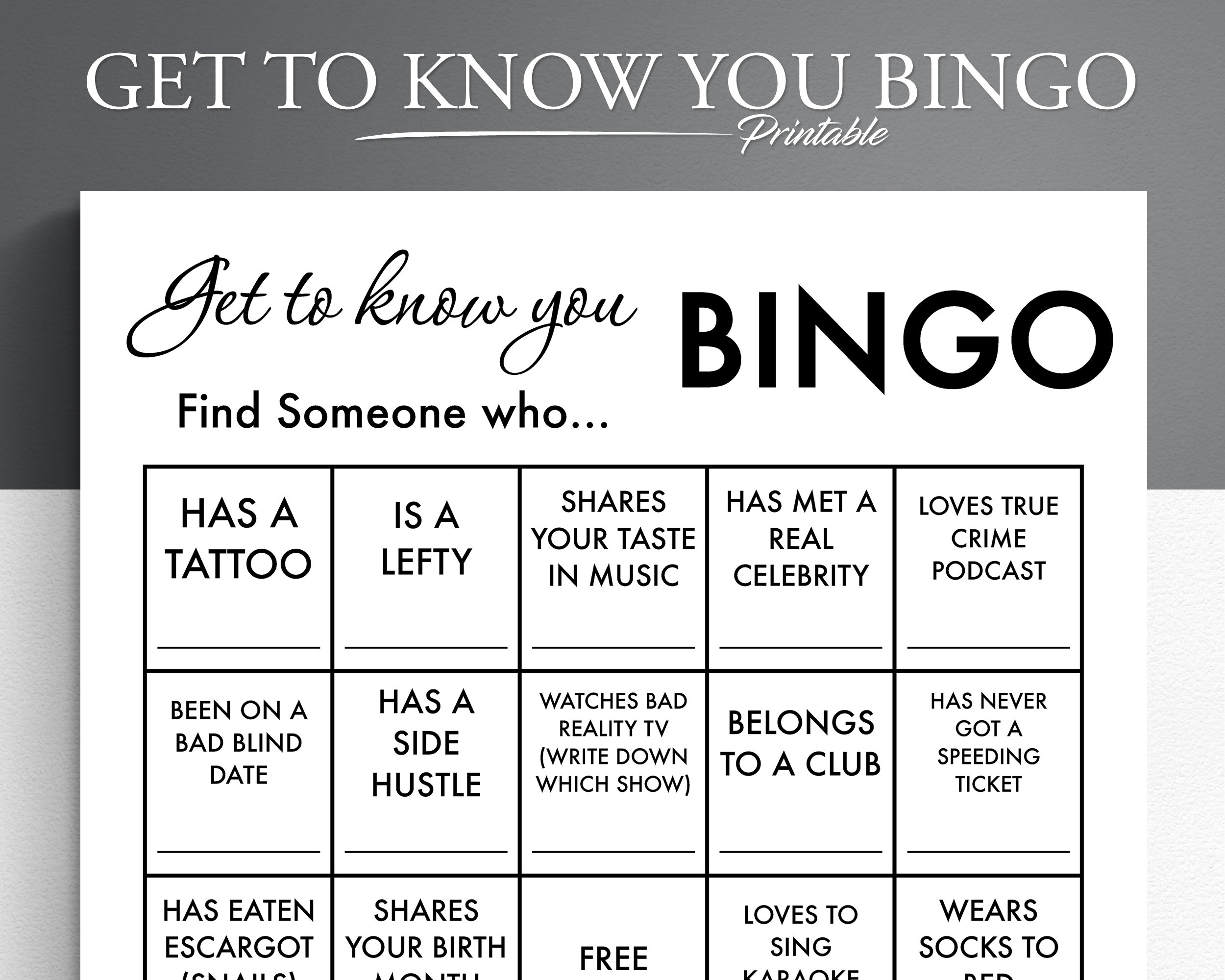 Getting to Know You Bingo Cards to Download Print and Customize