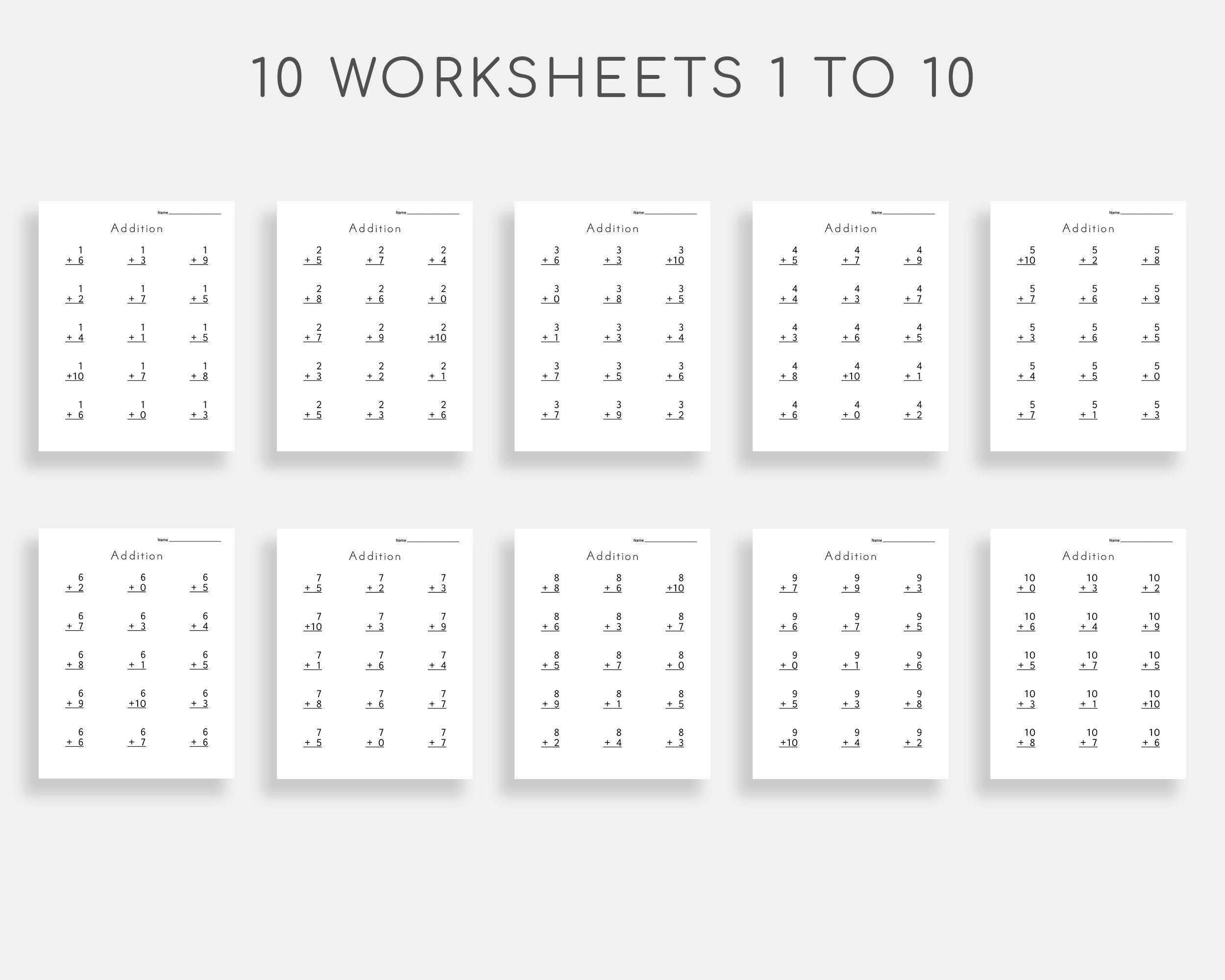 Addition Worksheets for 1-10. Math Worksheets. Preschool Math. - Etsy