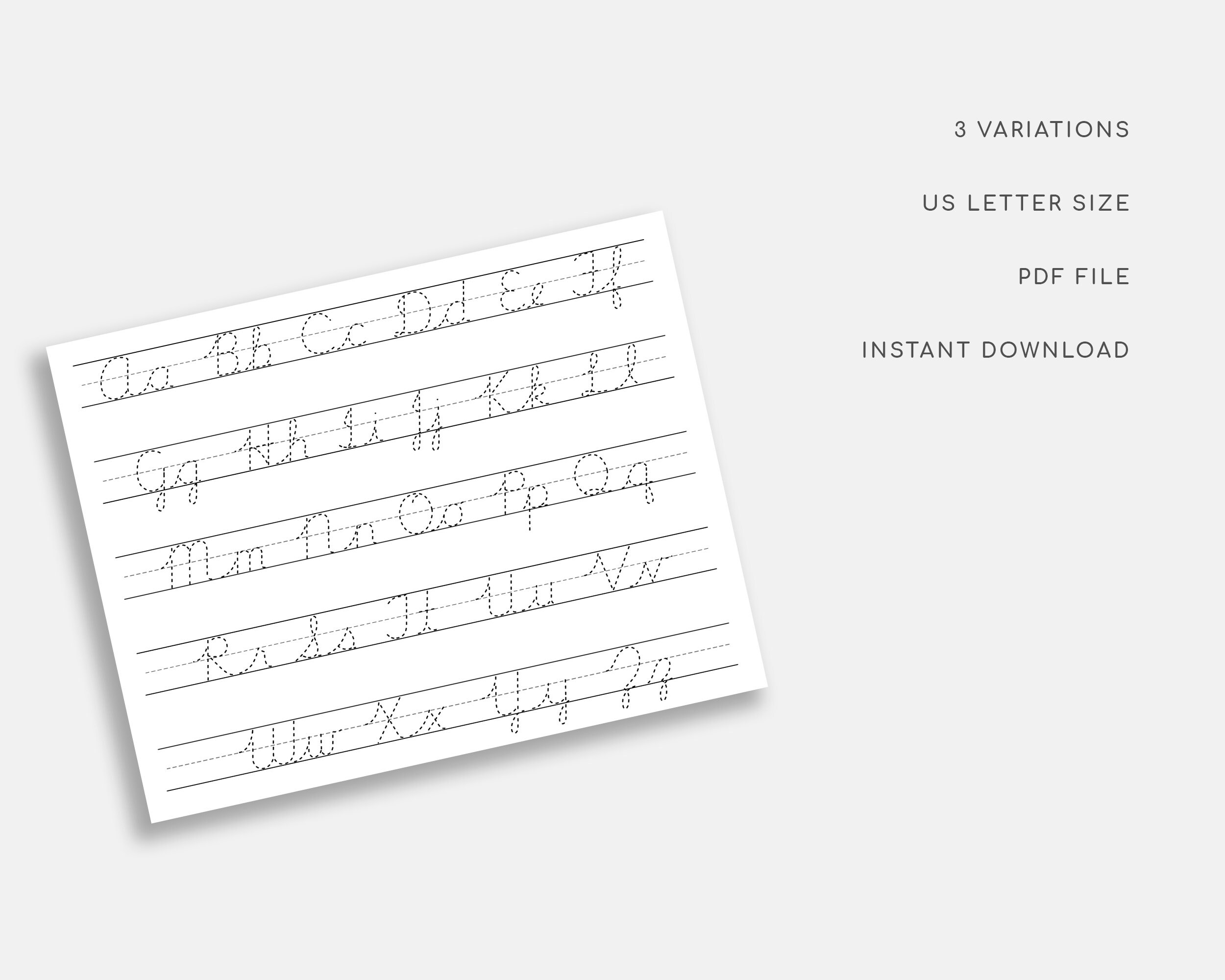 Cursive alphabet tracing worksheet printable trace the etsy