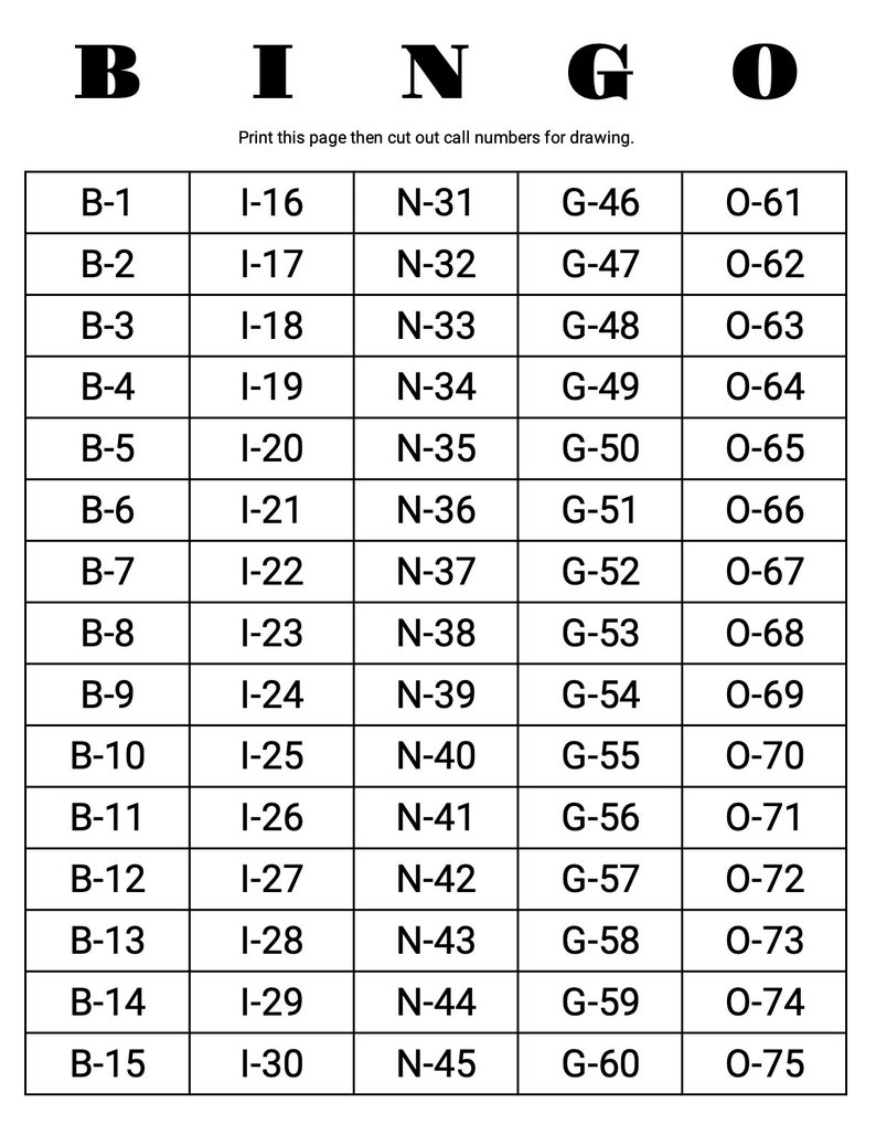 Printable Bingo Game. 1000 Bingo Cards. Instant Download Bingo Etsy