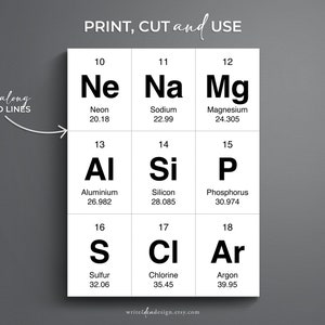 Printable Periodic Table of Elements Flash Cards. Chemistry Flash Cards ...