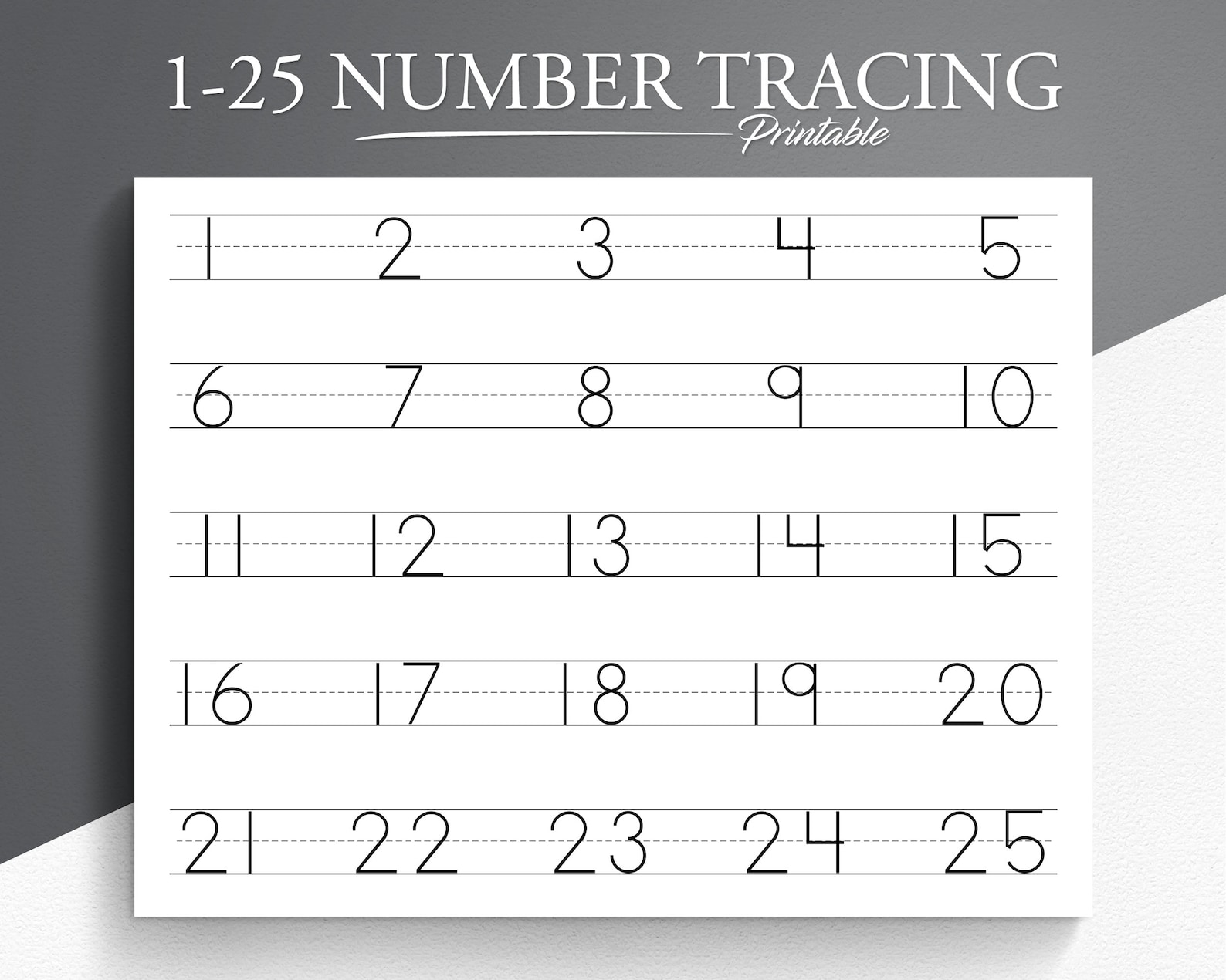 Number Tracing Worksheet 1-25. Printable Trace Numbers. Handwriting ...