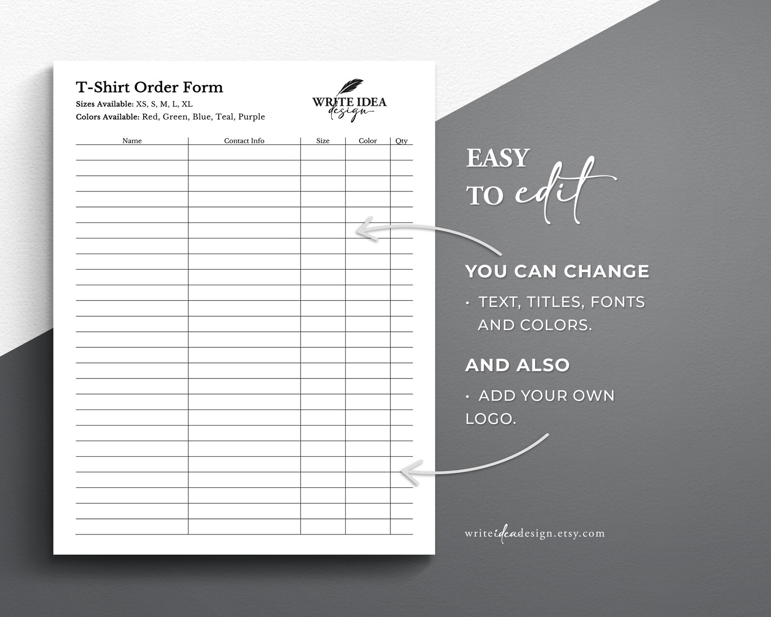 T-shirt Order Form Template: Customizable for Google Docs/word (digital ...