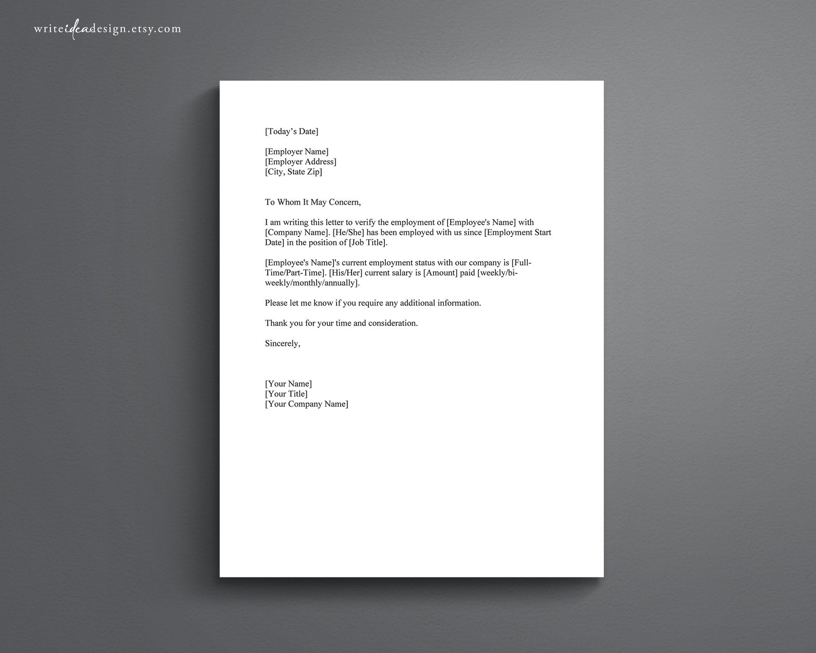 Employment Verification Letter Template, HR Resources (google Docs/word ...
