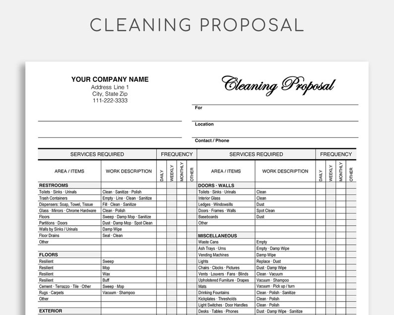 Cleaning Service Proposal. Cleaning Proposal Template. - Etsy