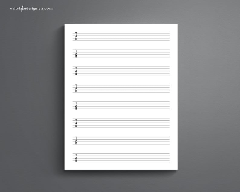 Printable Guitar Tab Paper for US Letter and A4. Blank Guitar Tab Printable. Guitar Tablature Paper. Blank Guitar Music Paper. image 7