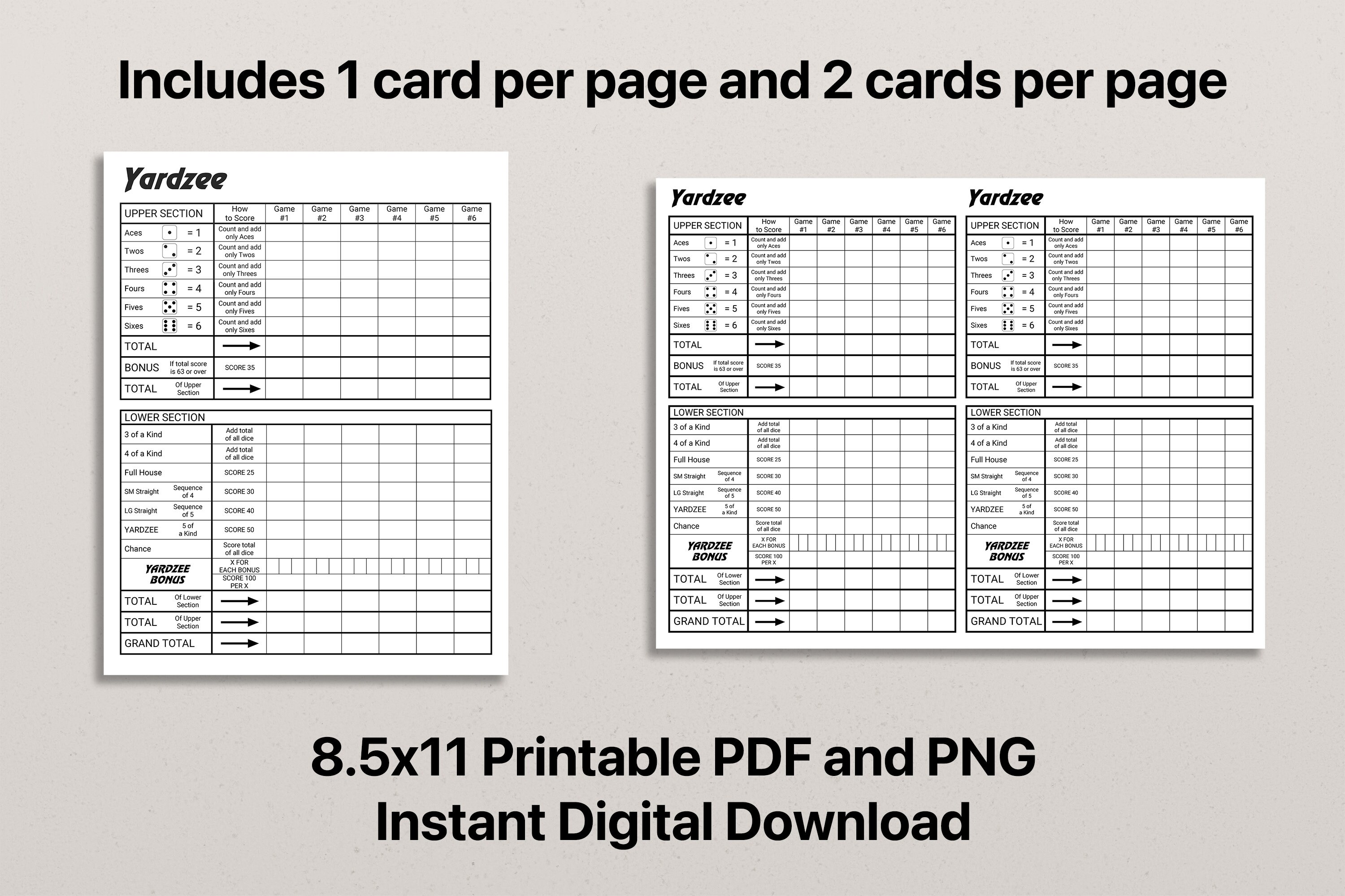 yardzee score card yardzee printable score card yard etsy new zealand