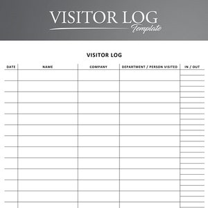 Printable Visitor Log. Visitor Sign in / Sign Out Sheet. Visitor Logbook. Visitor Tracker Template. Visitor book.