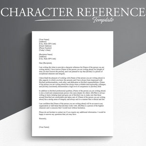 Professional Character Reference Letter Template. Google Docs/Microsoft Word. Character Letter Template.