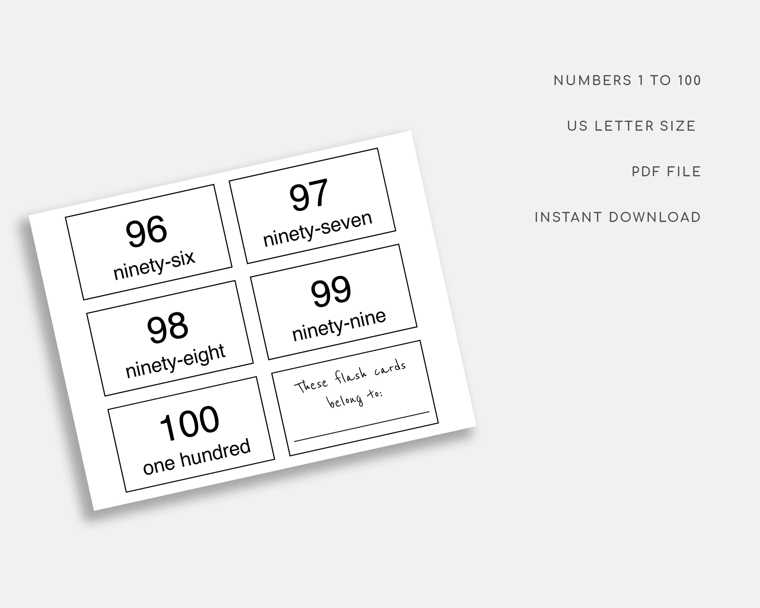 Number Words 1-100 Printable Flash Cards. Math Flash Cards. - Etsy Norway