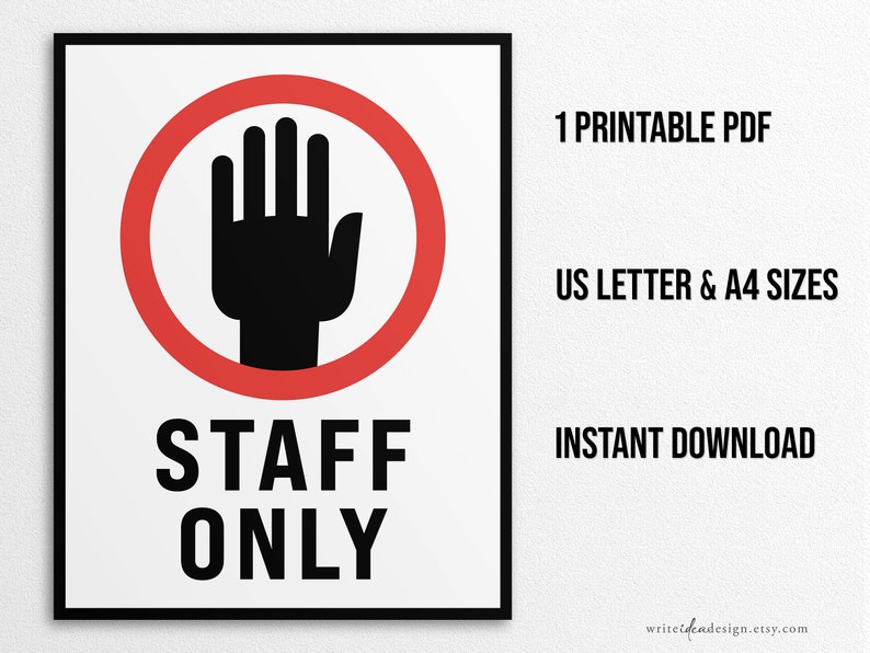 Printable Staff Only Signs US Letter and A4 Sizes Instant - Etsy Australia