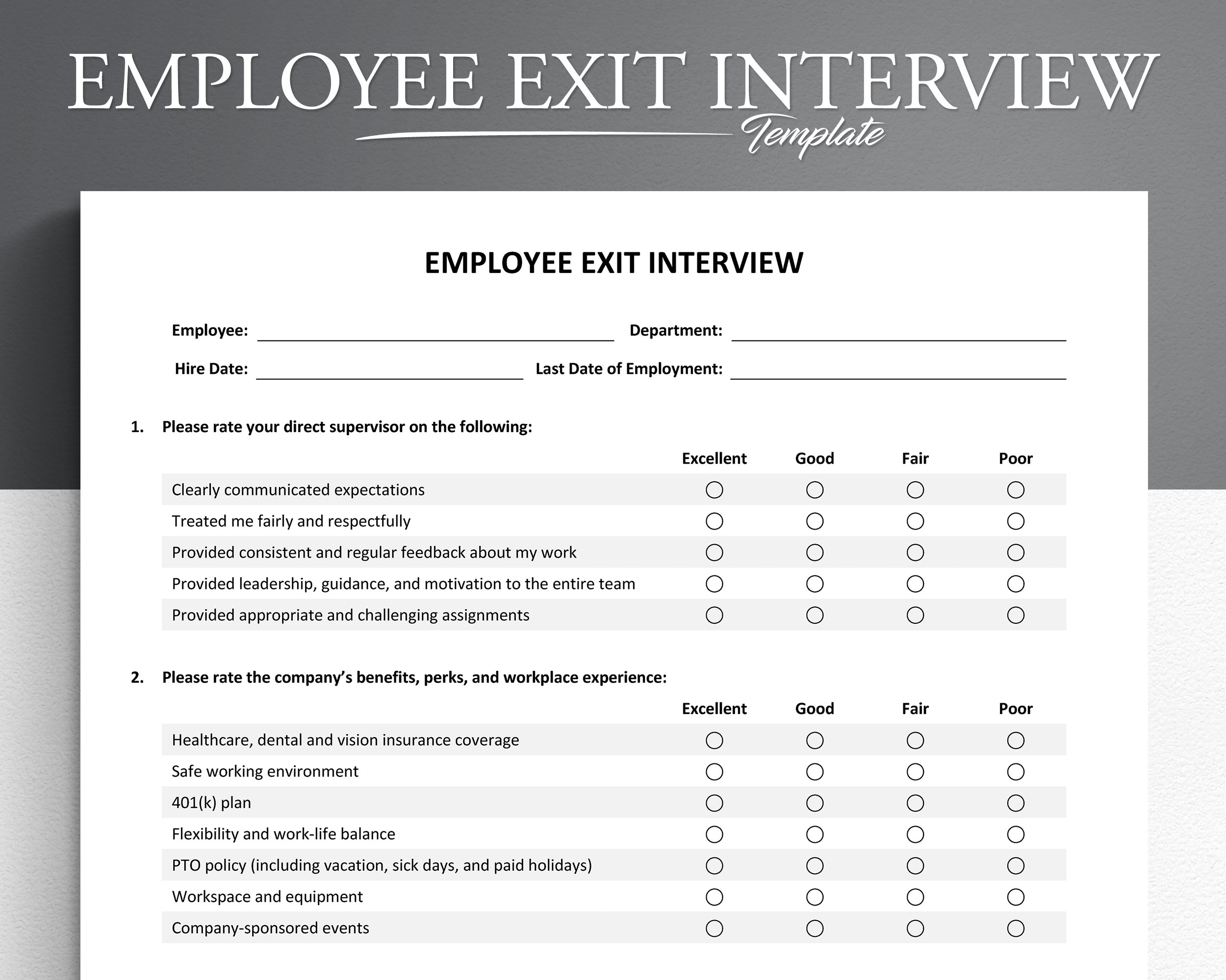 Employee Exit Interview for Google Docs/microsoft Word. 