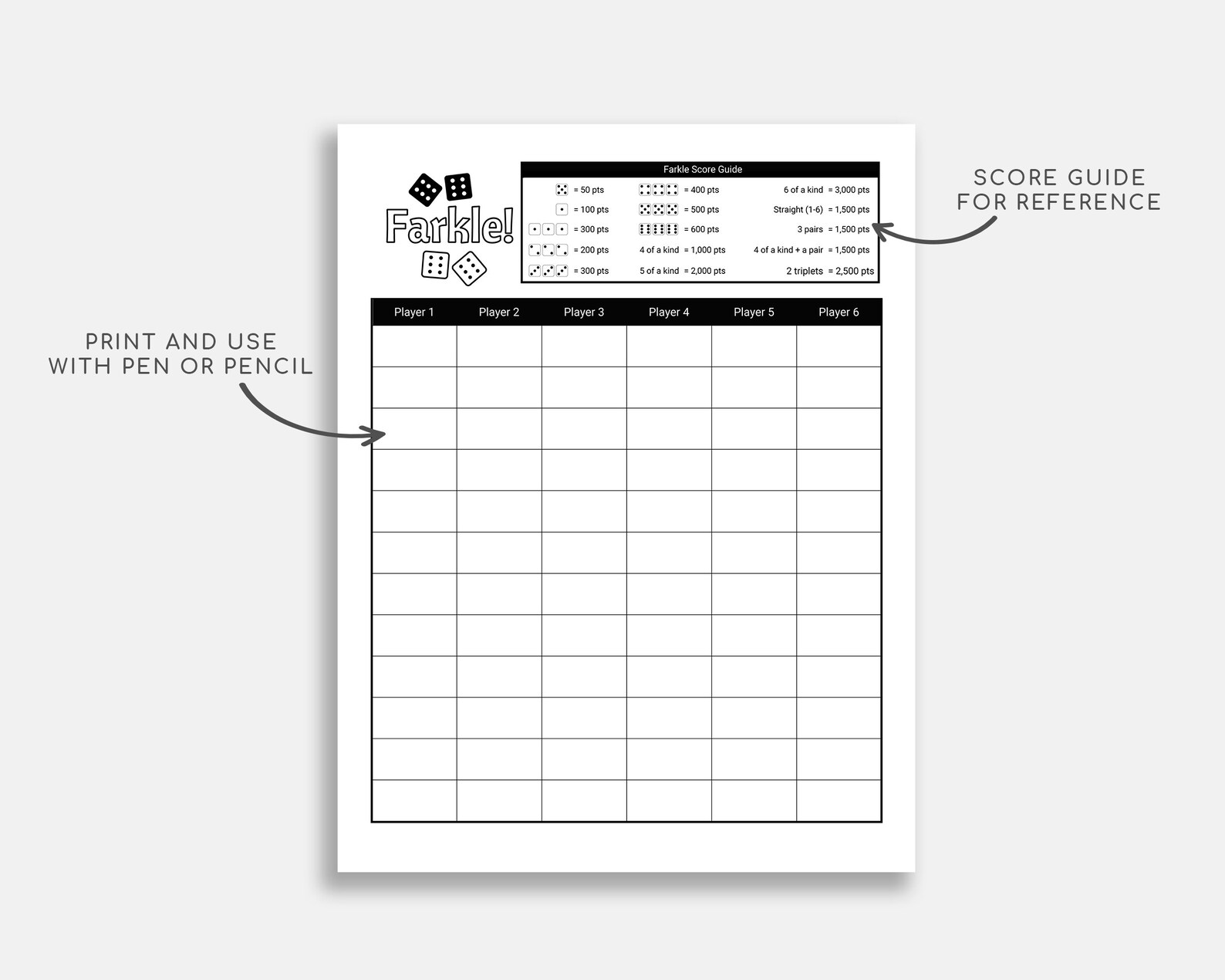 Printable Farkle Score Card. Farkle Score Sheets. Farkle Score - Etsy