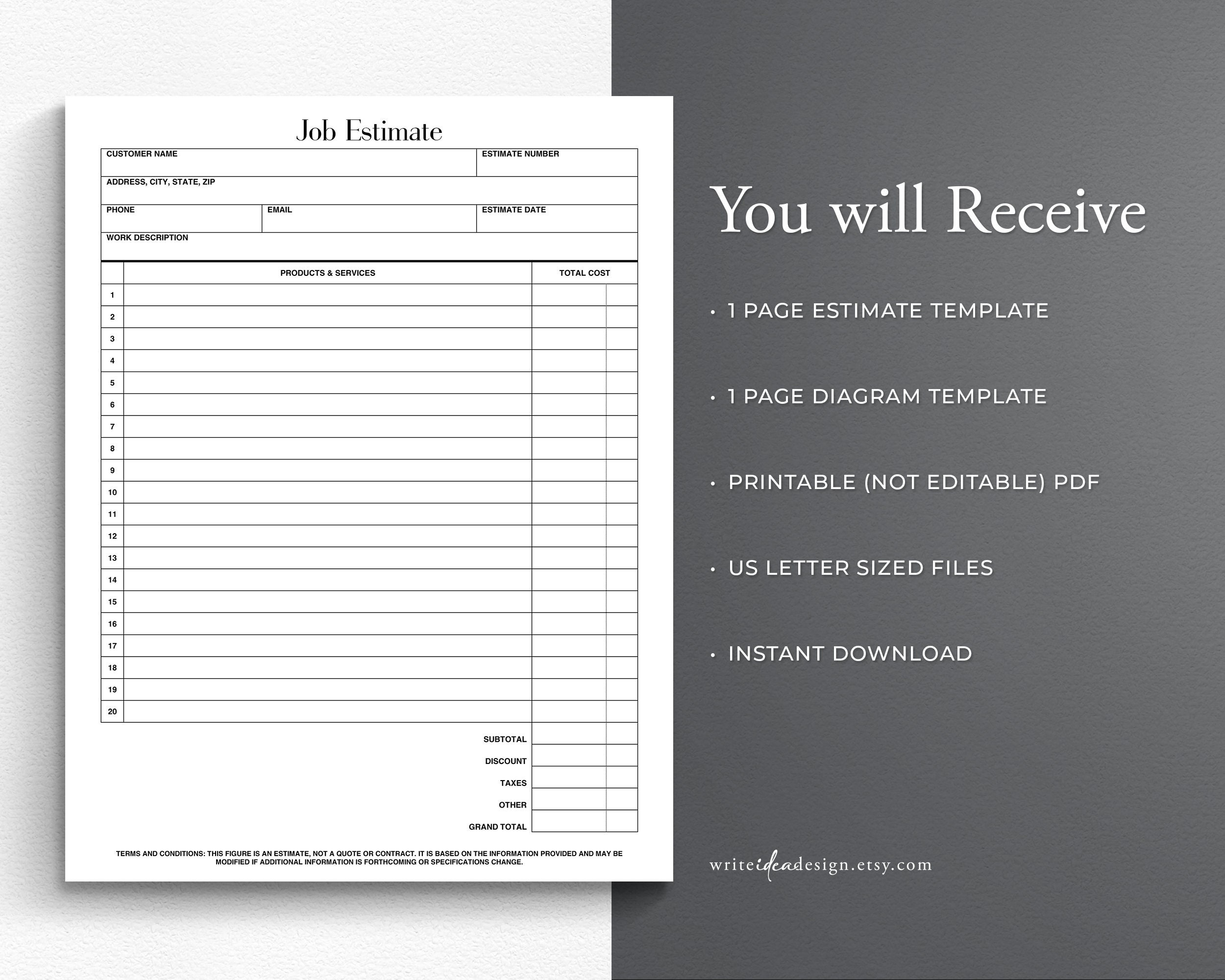 Printable Job Estimate Form, Business Proposal Template (PDF) - Etsy
