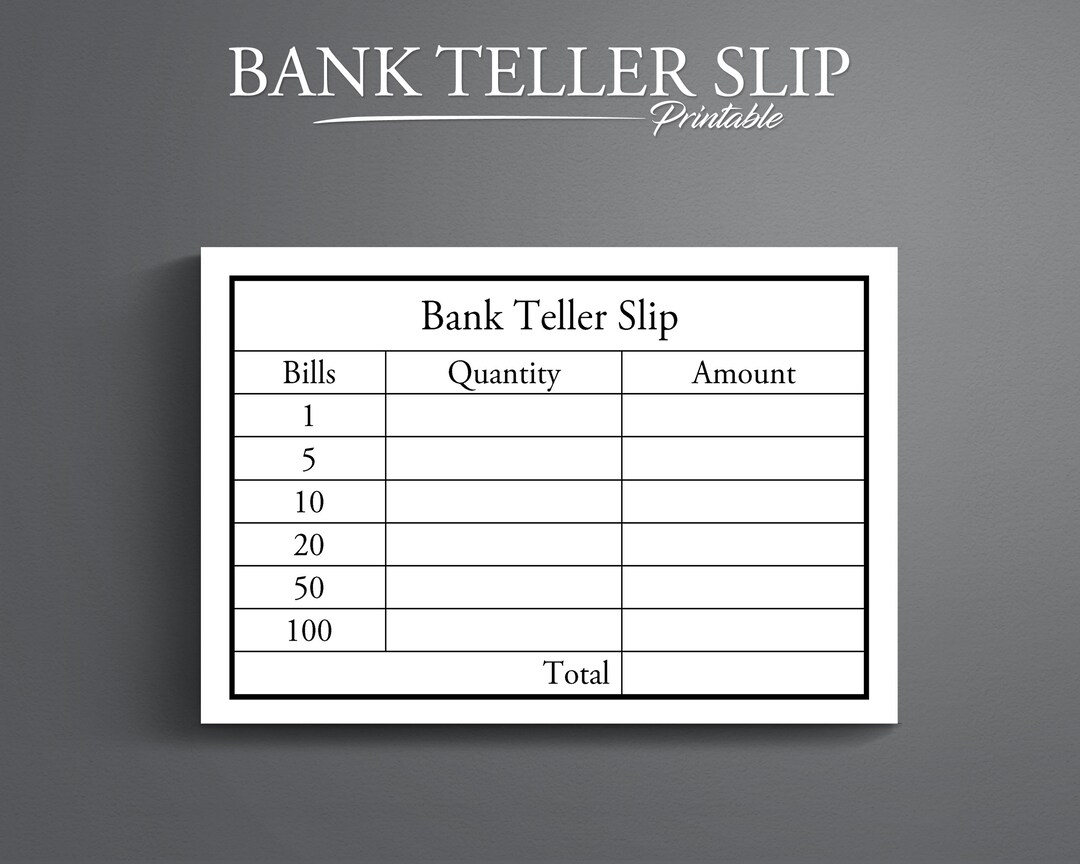 Bank Teller Slip. Cash Breakdown Slip. Cash Withdrawal Slip. - Etsy