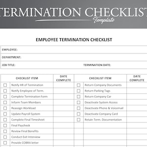Checkliste zur Beendigung des Arbeitsverhältnisses. Checkliste für das Offboarding von Mitarbeitern. HR-Beendigungsformular für Mitarbeiter.