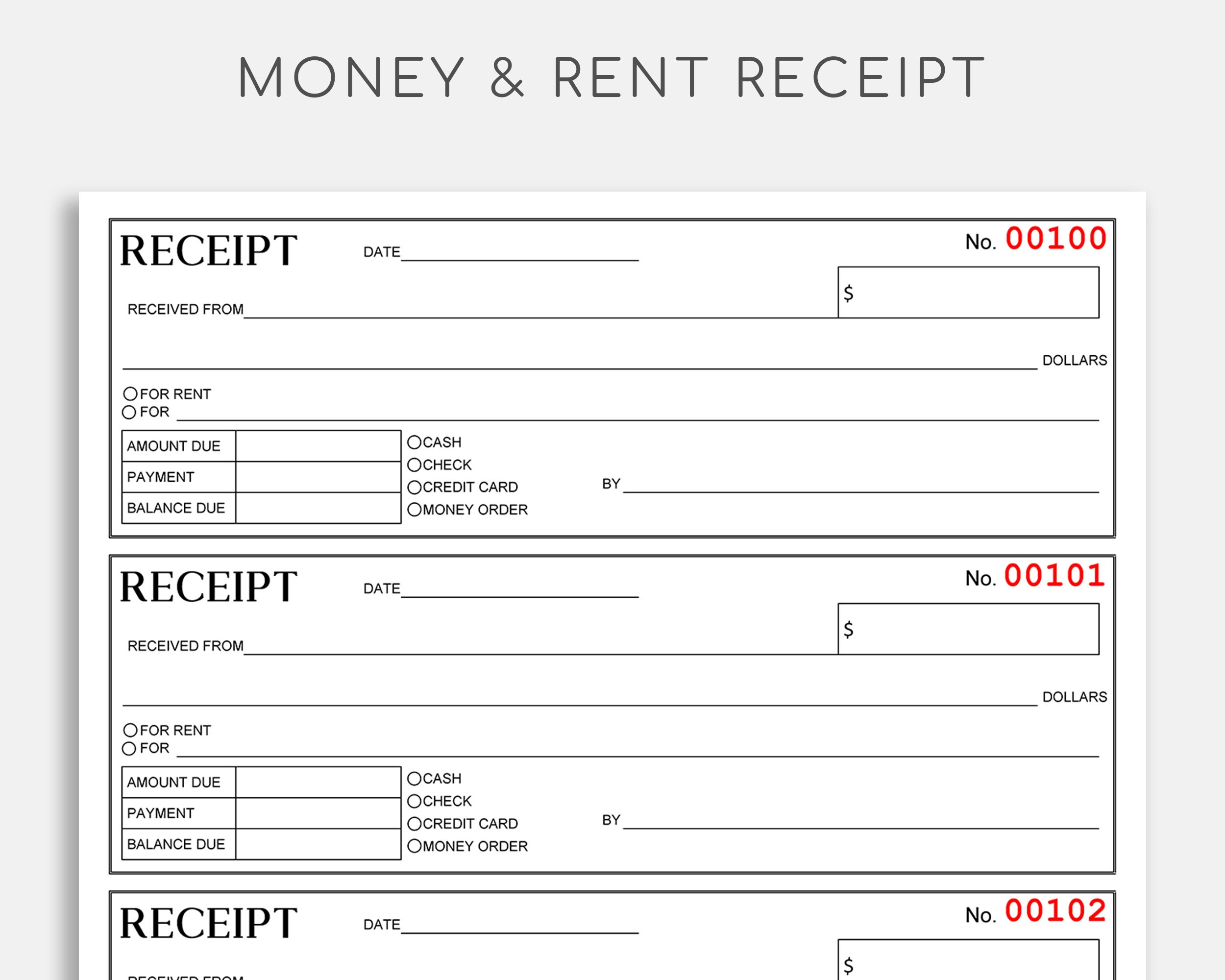 money and rent receipt printable receipt cash receipt sales etsy