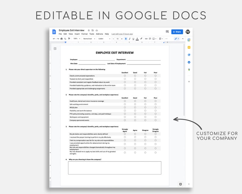 Employee Exit Interview for Google Docs/microsoft Word. - Etsy