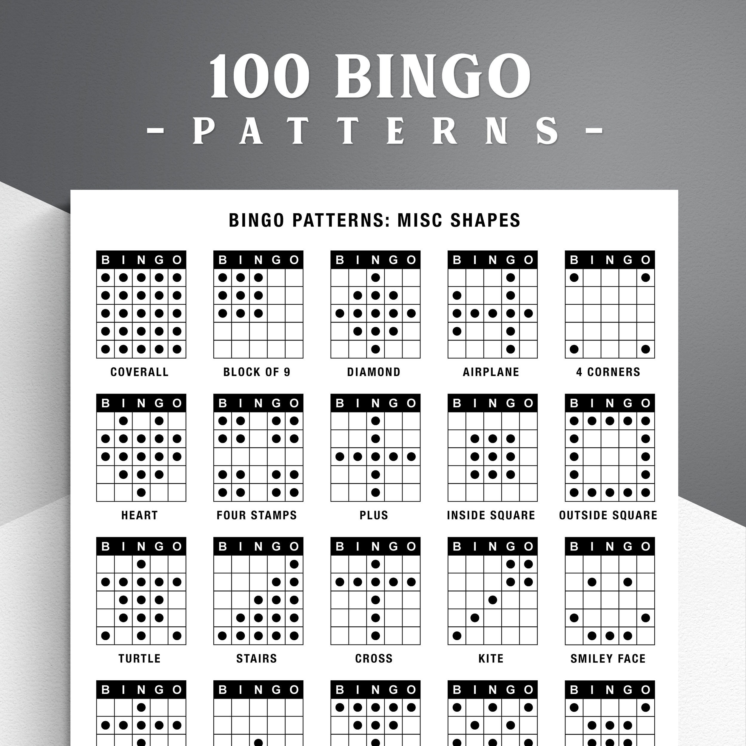100 Bingo Patterns, Letters, Numbers, Shapes (PDF Download) - Etsy, image size:2500x2500