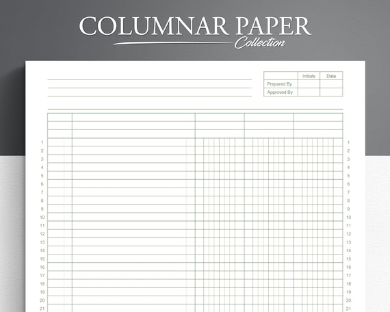 Printable Columnar Paper. Accounting Ledger. Digital Ledger Paper