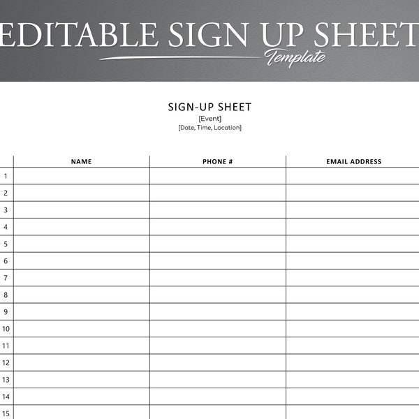 Editable Sign Up Sheet. PDF/Google Docs/Microsoft Word. Sign Up Template. Event Sign Up.