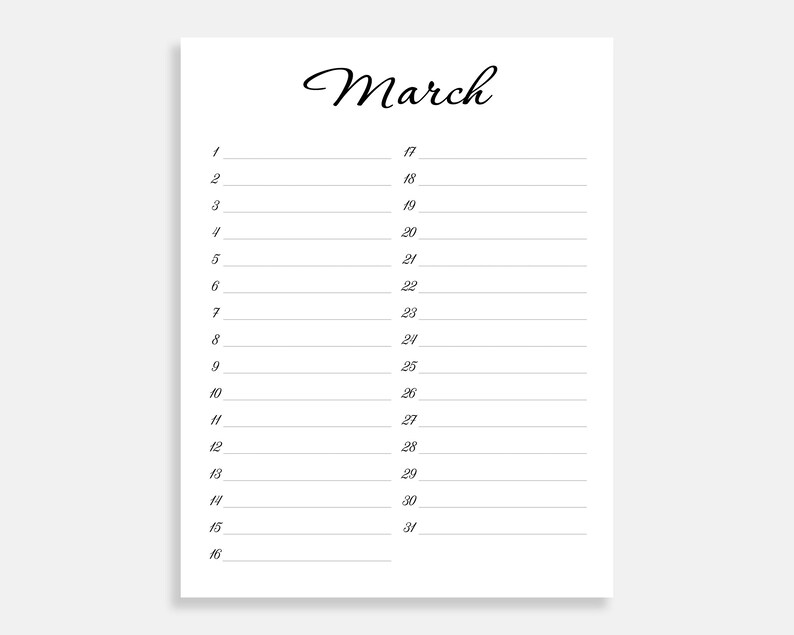 Birthday Calendar. Printable Birthday Tracker. Birthday Etsy