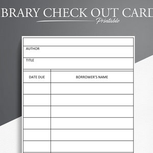 Printable Library Checkout Cards. Digital Download Library Check Out Card.