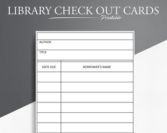 Printable Library Checkout Cards. Digital Download Library Check Out Card.