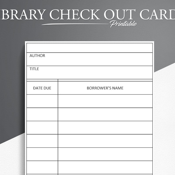 Printable Library Checkout Cards. Digital Download Library Check Out Card.