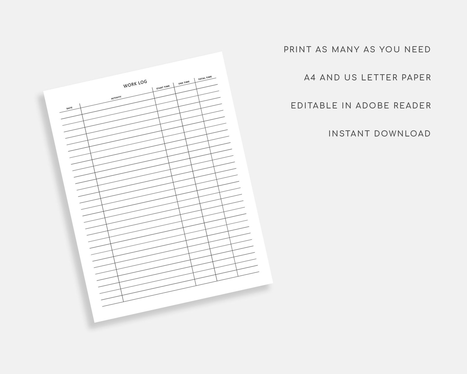 Work Log Printable Time Log Time Tracker Working Hours Log Etsy