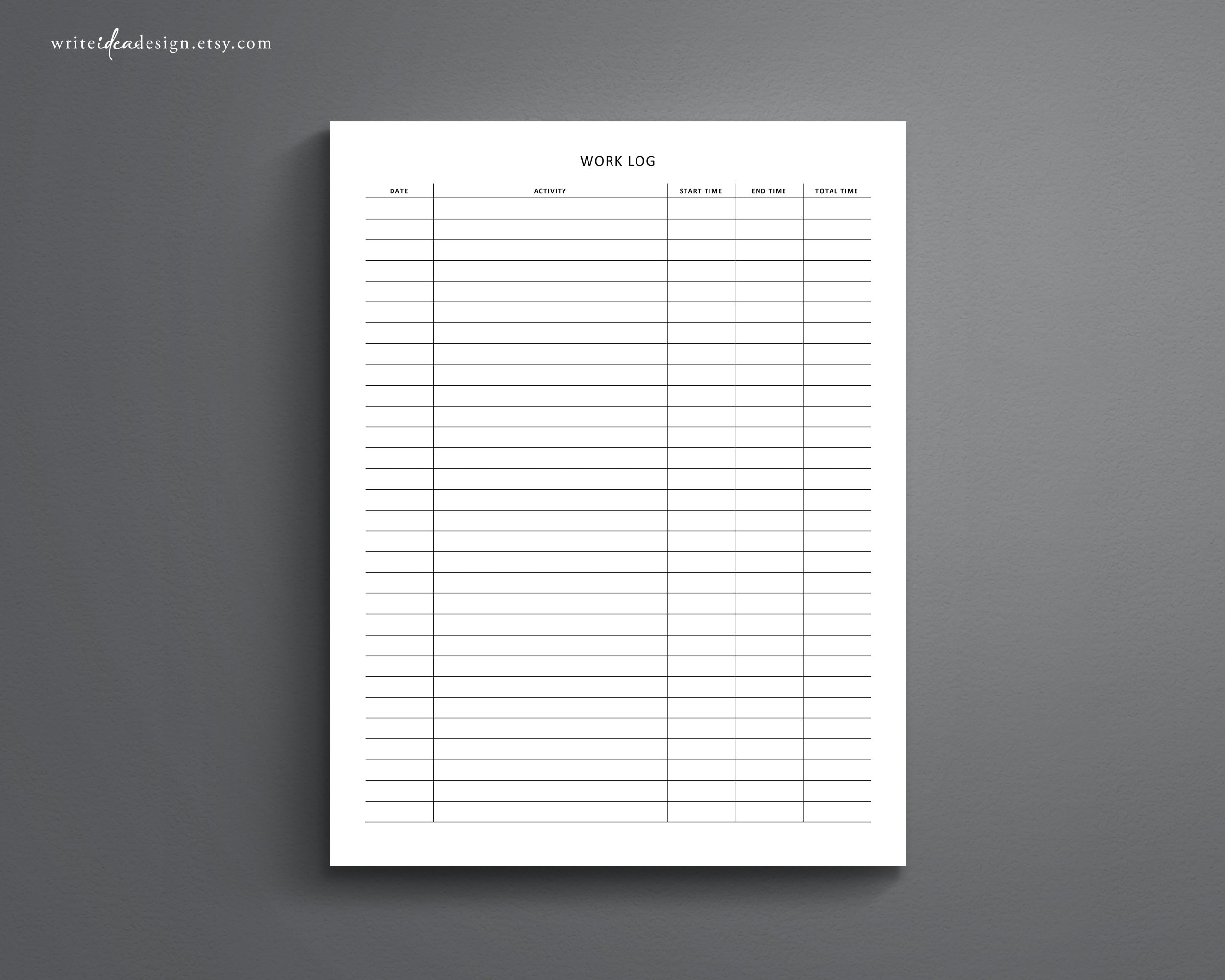 Work Log Printable. Time Log. Time Tracker. Working Hours Log. - Etsy