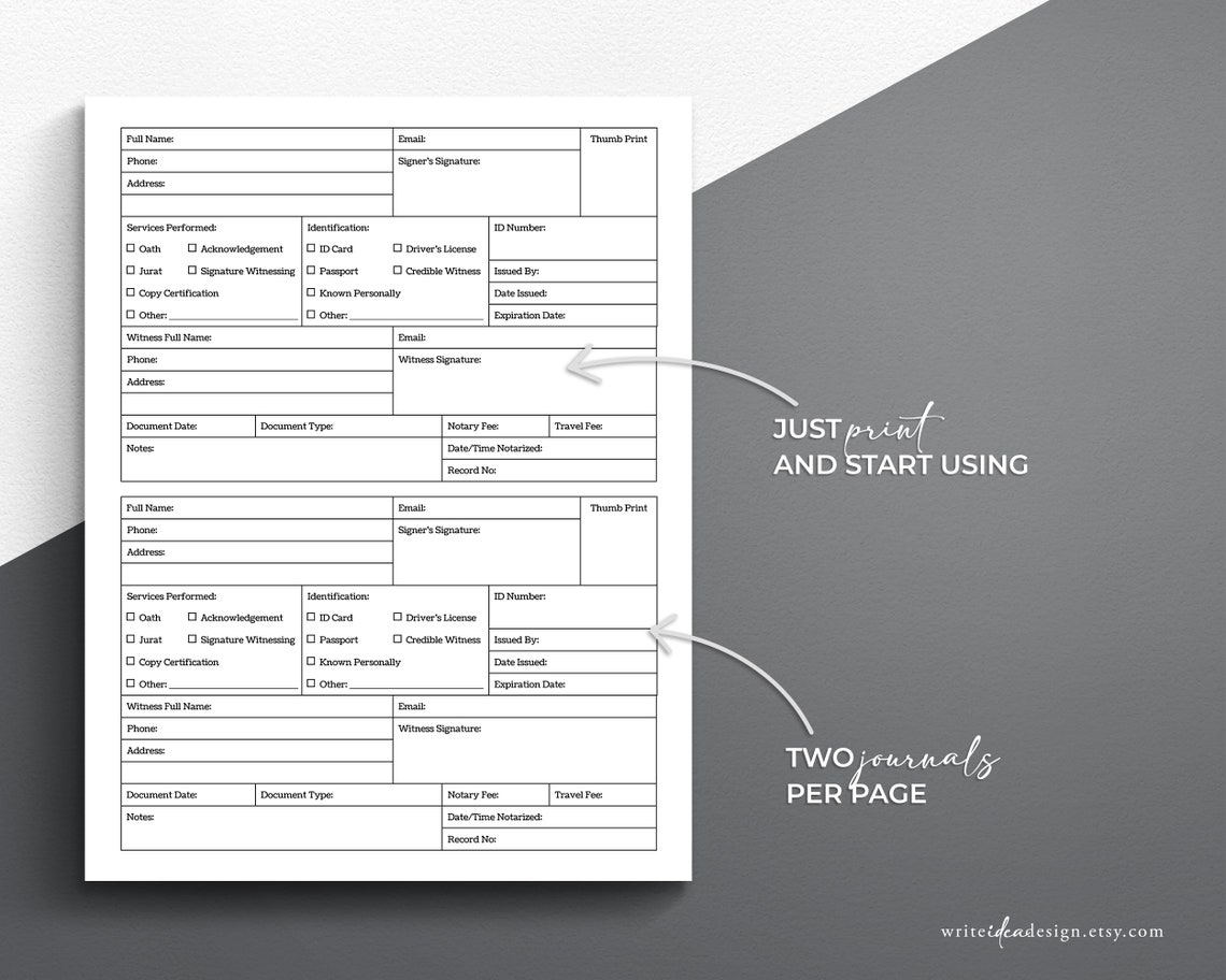 Printable Notary Journal. Notary Log. Notary Book Printable - Etsy