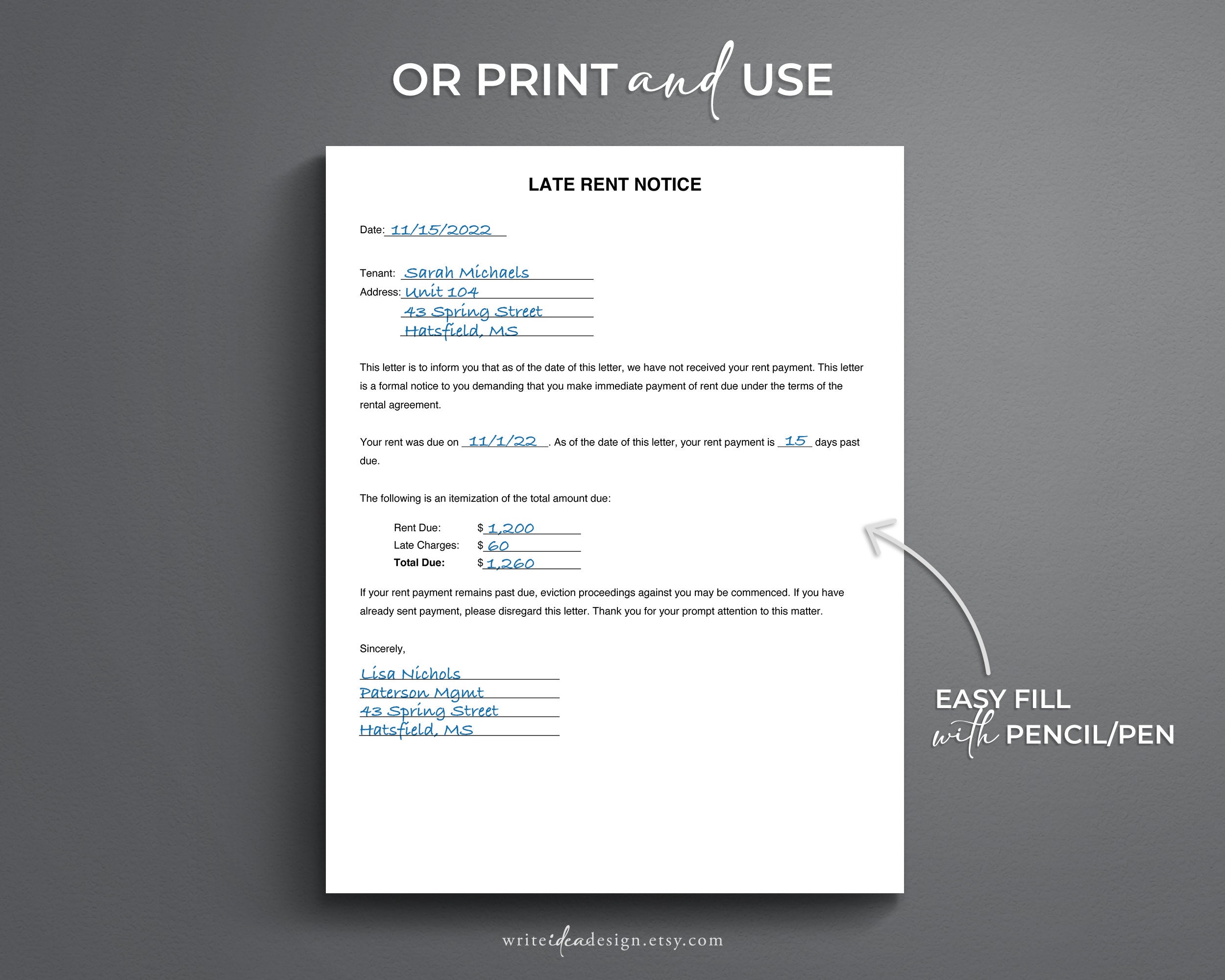 Late Rent Notes Late Rent Notice. Google Docs/microsoft Word. Late Rent Payment ...