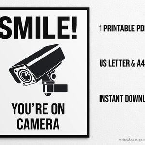 Printable Smile, You're on Camera Sign in US Letter and A4 Sizes ...