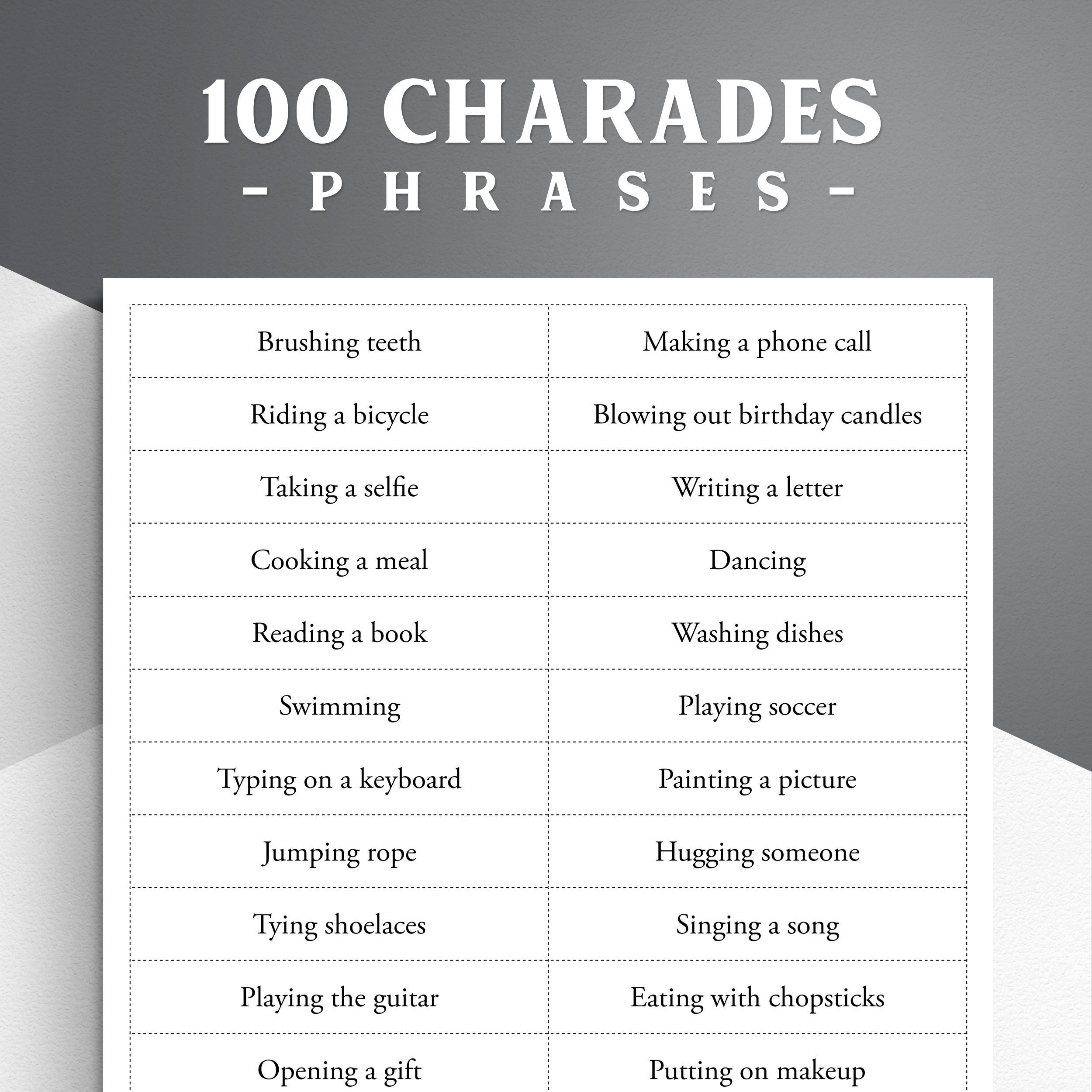 Charades Ideas For Adults