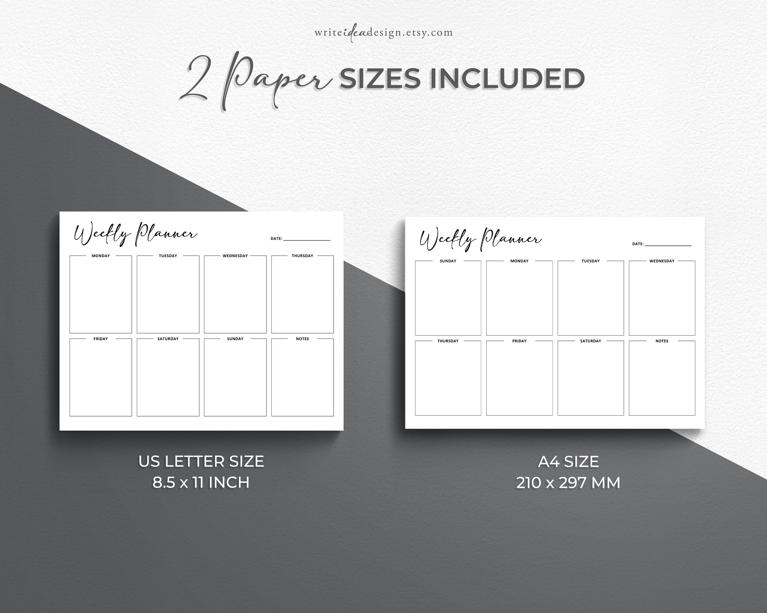 Minimalist Weekly Planner Printable (monday & Sunday Start) - Etsy