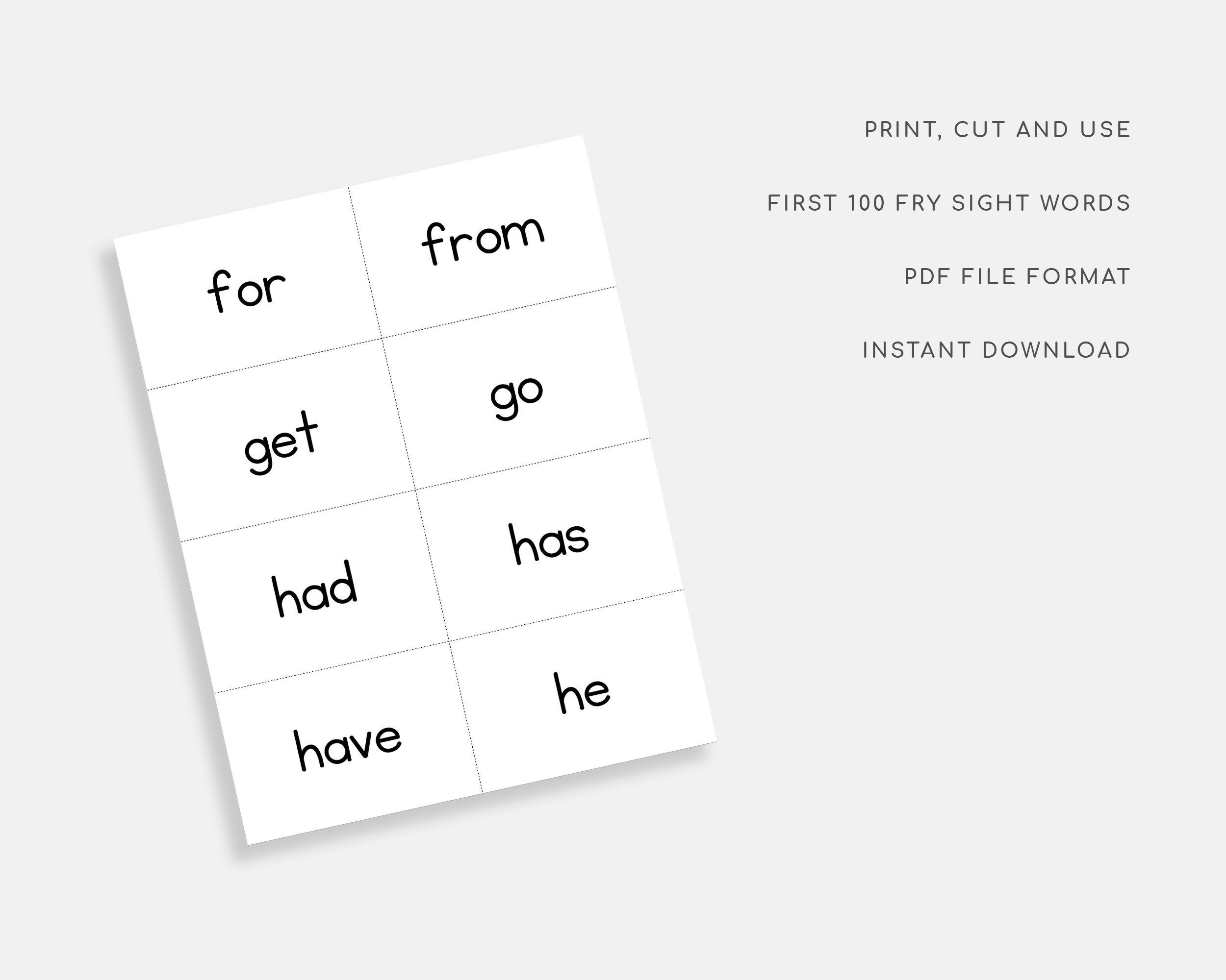 100 Sight Words Printable Flash Card. Kindergarten Sight - Etsy Australia