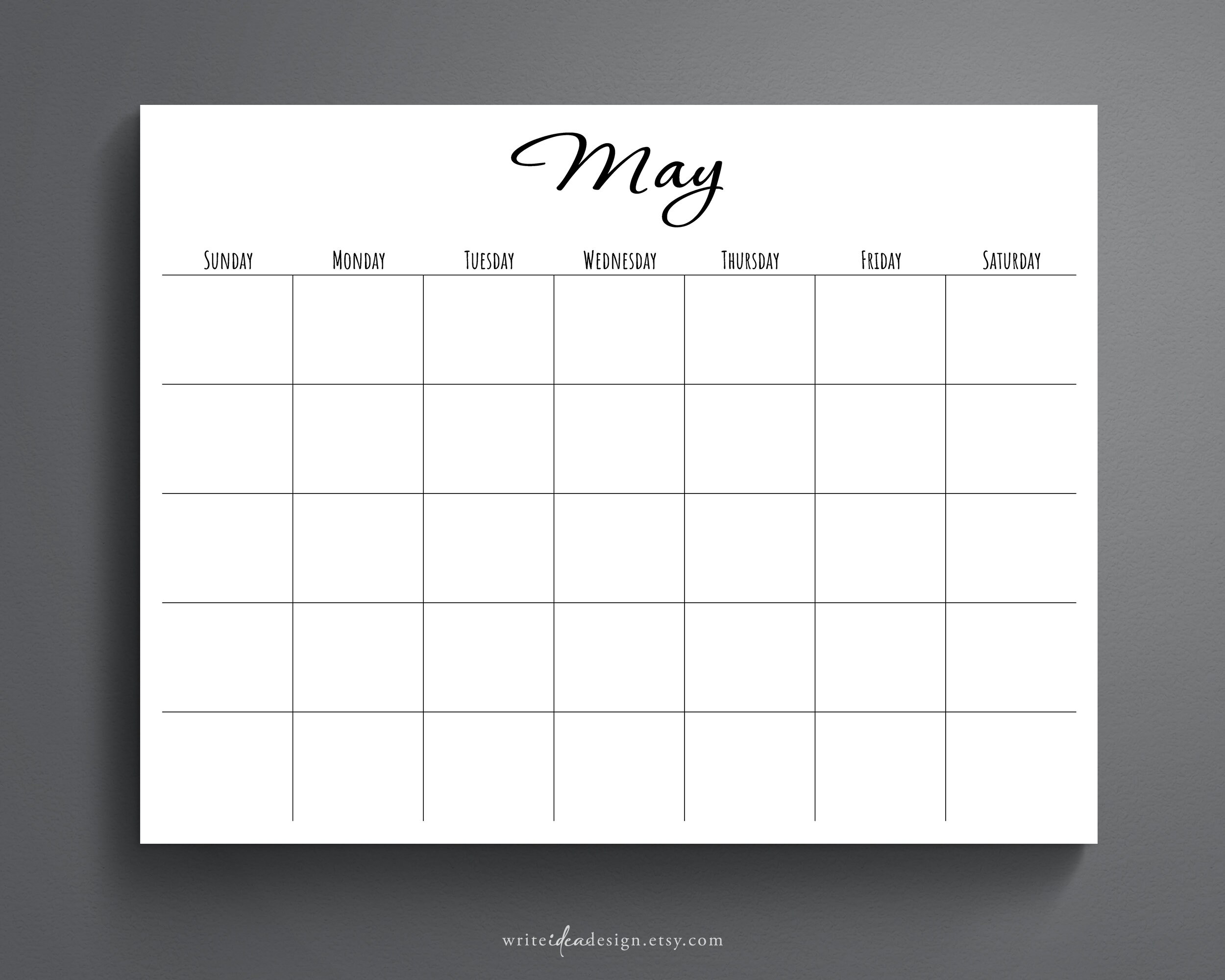 Printable Blank Monthly Calendar. Monday/sunday Start. - Etsy