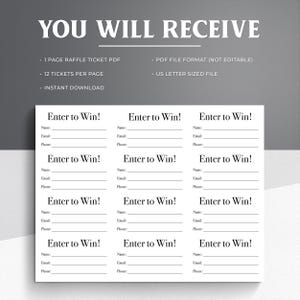 12 Raffle Ricekts Printable Raffle Tickets | 12 per Page Template (PDF) - Etsy