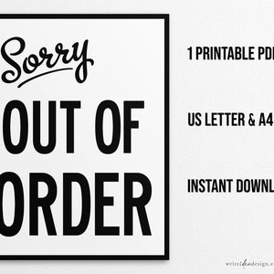 Printable Out of Order Sign in US Letter and A4 Sizes, Instant Download ...