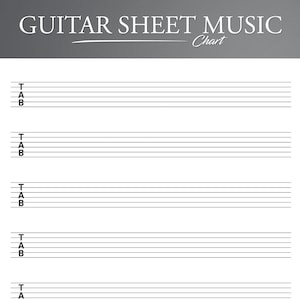 Carta per linguette per chitarra stampabile per US Letter e A4. Tablatura per chitarra vuota stampabile. Carta per tablature per chitarra. Carta da musica per chitarra vuota.