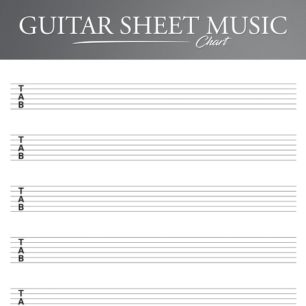 Printable Guitar Tab Paper for US Letter and A4. Blank Guitar Tab Printable. Guitar Tablature Paper. Blank Guitar Music Paper.