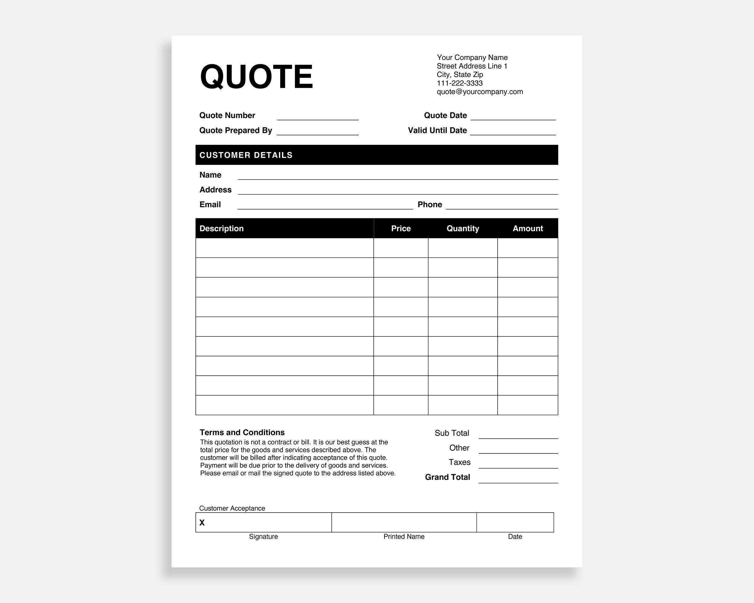 Quote Template. Pdf/google Docs/microsoft Word. Quote Form. - Etsy