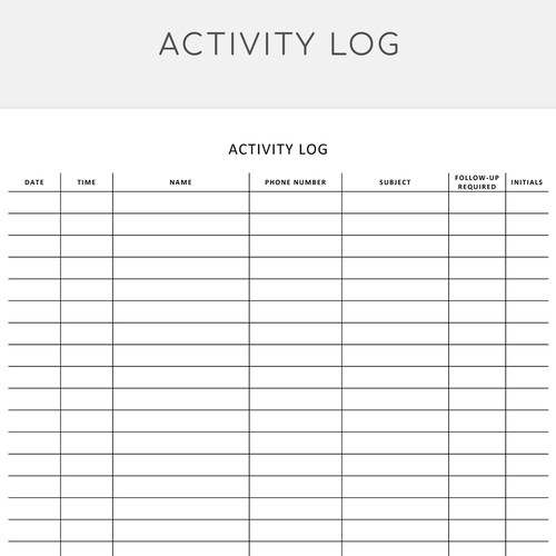 Activity Log Activity Tracker Template Activity and Etsy