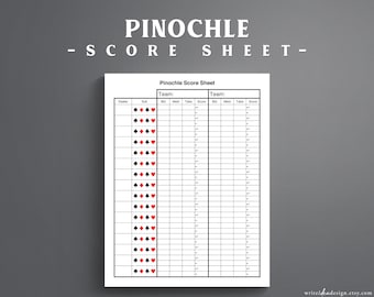 Pinochle-Spielbericht. Pinochle-Spielbericht zum Ausdrucken. Pinochle-Spielberichtsblock. Pinochle-Spiel. Pinochle-Punktewertung.