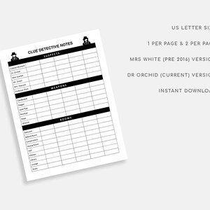 Clue Score Sheet. Printable Clue Score Pad. Clue Board Game - Etsy